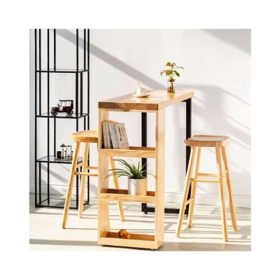 China Minimalist Wholesale Wooden Bar And Chair Set Stylish Simple Coffee Table With 3 Storage Racks for sale