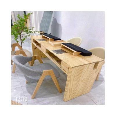 China Russian solid wood built-in table vacuum cleaner nail table modern nail shop nail and chair glass and chair set for sale