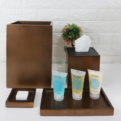 China 2020 Sustainable New Arrival Bronze Color Hotel Resin Bathroom Accessories Set With Tissue Box Trash Can for sale