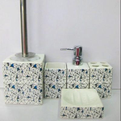 China Sustainable Hot Selling Elegant Square Slit Blue And White Color Porcelain Ceramic Bathroom Accessory Set for sale