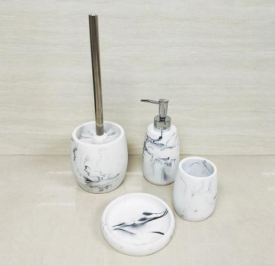 China Sustainable Popular White Marble Effect Resin Hotel Bathroom Fixture Accessories Set Four Pieces for sale