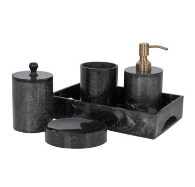 China Sustainable Fabulous Luxury Hotel Resin Bathroom Accessories Set With Storage Pot And Tray for sale