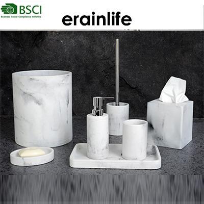 China Viable Attractive Marble Veining Effect Hotel Resin Bathroom Accessories Set With Tissue Box Waste Bin for sale