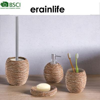 China Sustainable Weave Wood Bamboo Effect Hotel Resin Bathroom Natural Accessories Set 4 Pieces Set for sale