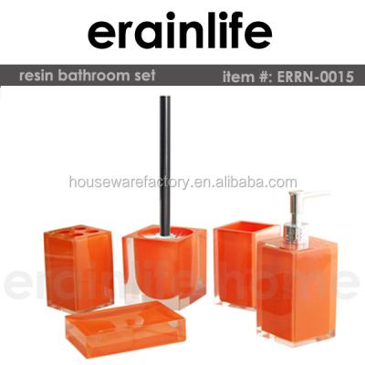 China Viable cheap glow polyresin bright orange square bathroom accessories set/bathroom set for sale