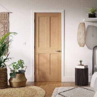 China Kensington Modern Internal Oak Veneer Prefinished 4 Panel Door for sale