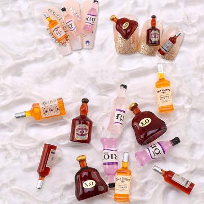 China Easy Apply Fashion Resin XO Bottle Jewelry Manicure Nail Decoration 3D Wine Bottle Mini Personality Nail Accessories DIY for sale