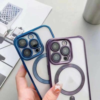 China Shockproof Suitable for iphone 13 14 Pro max mobile phone case plating magnetic CD pattern with lens mobile phone case for sale