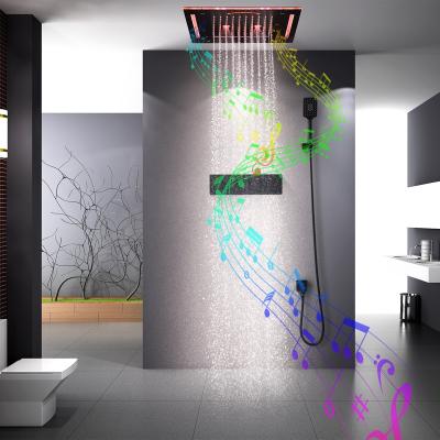 China Without Slide Bar Bathroom Stainless Steel Music LED Light Top Luxury Brass Thermostatic Shower for sale