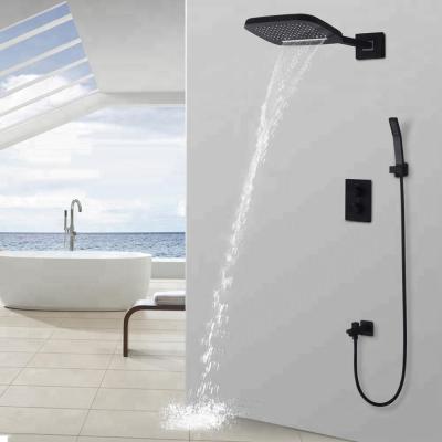 China Without Slide Bar Black Wall Ceiling Mounted Rain Shower Head for sale