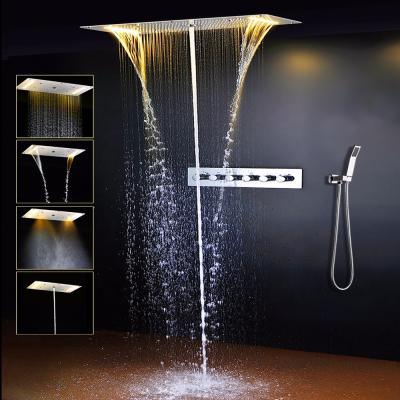 China Without Shower Brass Faucet Ceiling Top Bathroom Thermostatic LED Slide Bar Overhead Rain Shower for sale