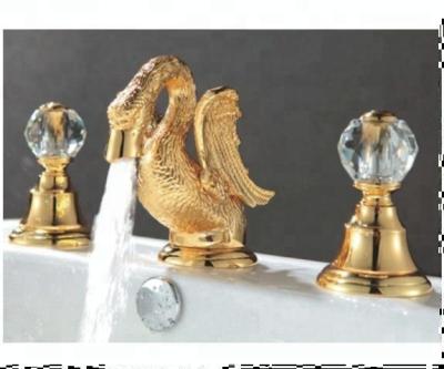 China Metered Faucets Ti-PVD Gold Swan Handle Double Basin Faucet for sale