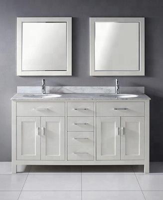 China Modern White Floor Mount MDF Double Basin Large White Wooden Bathroom Cabinet Vanity for sale