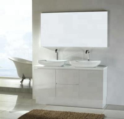 China Modern Modern White MDF Double Basins Bathroom Make Up Vanity Base Cabinet for sale