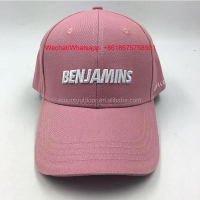 China Beautiful JOINT Pink Cotton Twill 6 Panel Baseball Hat With Puff Embroidery for sale