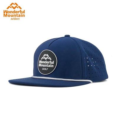 China JOINT Logo 5 Panel Performance Golf Hat Custom Laser Holes Flat Snapback Rope Hat for sale