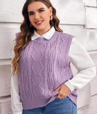 China Custom 3 XL Autumn Fat Sweater Anti-Wrinkle Casual Vest Women Solid Ladies Cable Knit Plus Size Sweater for sale