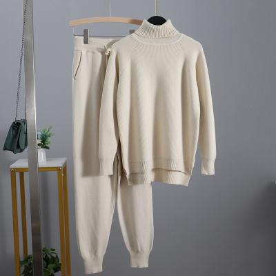 China Anti-Wrinkle Outwear Pullover Sweater Pants Women Set CHIC Cotton 2 Piece Autumn Knitted Sweater Set for sale