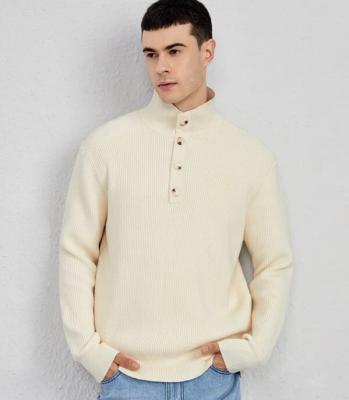 China Anti-wrinkle winter custom mens knitwear casual sweater jumper half button ribbed knit mens sweaters for sale