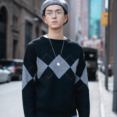 China Breathable Mens Sweater Custom Logo Knit Long Sleeve Diamond Pattern Jumper Knitted Pullover Men Casual Sweaters for sale