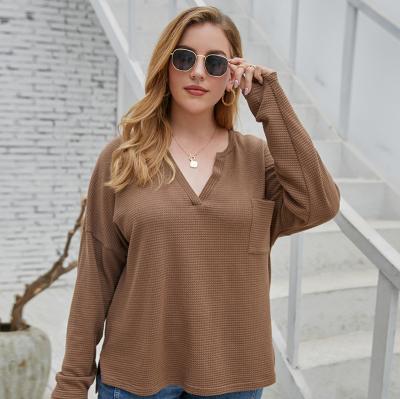 China 2020 Drops Anti-wrinkle V-neck Long Sleeve Knit Casual T-shirt Plus Size Women Blouses for sale