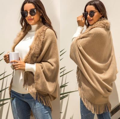 China Hb10649a breathable 2019 autumn and winter new women's fringed lovely cape solid color cardigan sweater for sale