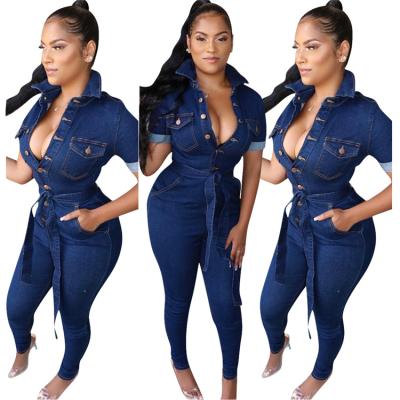 China Waterproof Drop Shipping Button Retro Fashion Denim Overalls Women Clothing Women One Piece Overalls for sale