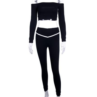 China 2020 Antibacterial New Newest Reflective Spandex Black Polyester Long Sleeve Yoga Women Sets for sale