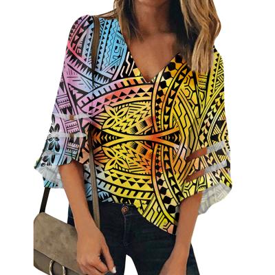 China 2021 OEM ServiceFor Polynesian high quality QUICK DRY fashion traditional blouse tops loose ladies blouses plus size women clothing for sale