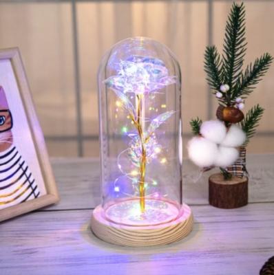 China Christmas Ornament Crafts Christmas And Valentine's Day Gifts Three Gold Foil Flowers Glass Cover Ornaments Creative Luminous LED Lights Decorative Gifts for sale