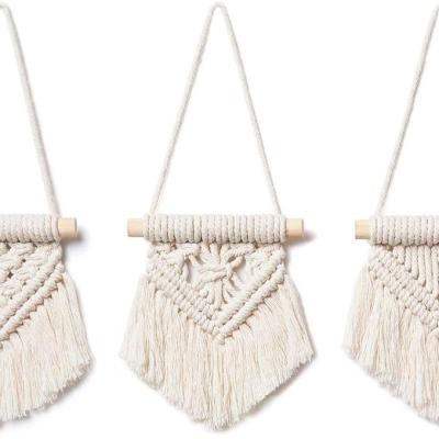 China Cute Holiday Handmade Macrame 3 Set Ornaments Boho Art Woven Car Mirror Charm Mini Macrame Wall Hanging Geometric for sale