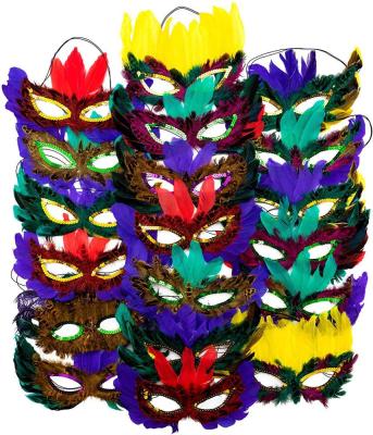 China 1 Dozen PVC Fantasy Feathers Mask 12 Assorted Styles, Masquerade Masks for Mardi Gras Costume Party Favors for sale