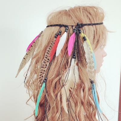 China Wooden Feather and Beads Hair Headband Summer Style Bohemian Wooden Accessories for Women Indian Headband Hippie Feather for sale