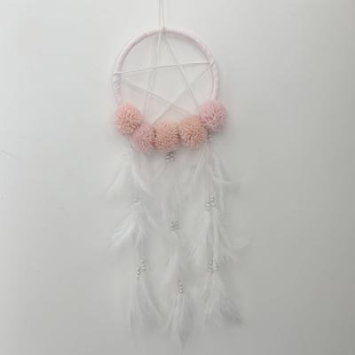 China Adjustable White Dreamcatcher Feathers Car Hanging With Pompom Cotton Yarn Wedding Catcher Home Decorative for sale