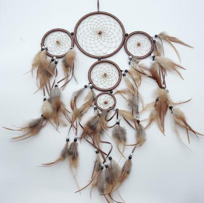 China Decorative Handmade Indian Feather Catcher Dream Circular With Feather Wall Hanging Decoration Ornament For Sale for sale