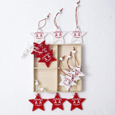 China 12pcs DIY Outdoor Decoration Star Pentagon Christmas Tree Ornament Hanging Hanging Wooden Christmas Tree Ornament for sale