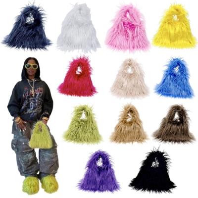 China Waterproof Fashion New Small Long Mongolia Fur hand Bags Women and Ladies Shoulder bag Furry Plush Faux Fur Bags Purse for sale