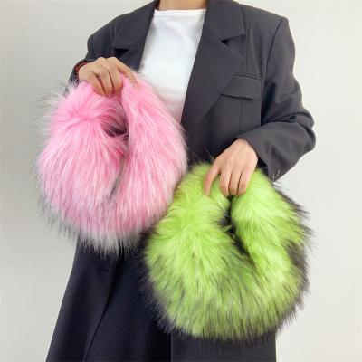 China Waterproof Winter latest fashion designer fur tote bag soft pink fluffy fur bag luxury purses and handbags 2023 for sale