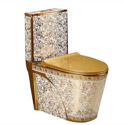 China Luxury Hidden Cistern Sanitary Ware Siphon Closestool Hotel One Piece Home WC Ceramic Gold Plated Toilet for sale