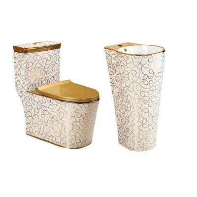 China Luxury Free Standing Free Standing Cistern Wash Basin Gold Plated Inodoro Concealed Ceramic WC Golden Toilet for sale