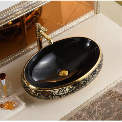 China Easy Clean Home Modern Fancy Hotel Bathroom Sink Factory Price Chaozhou Gold Luxury Wash Basin for sale