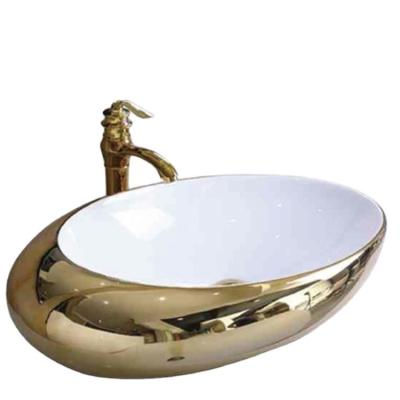 China Easy Clean Luxury Oval Sink Vanity Sink Gold Color Gold Color Art Basin Bathroom Ceramic Bathroom Sink for sale