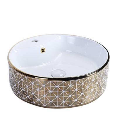 China Easy Clean Modern Golden Bowl Bathroom Hotel Wash Basin Round Shape Wash Basin Ceramic Hand Wash Basin for sale