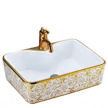 China Modern Cheap Countertops Plating Sink Porcelain Bathroom Gold And White Hand Wash Basin for sale