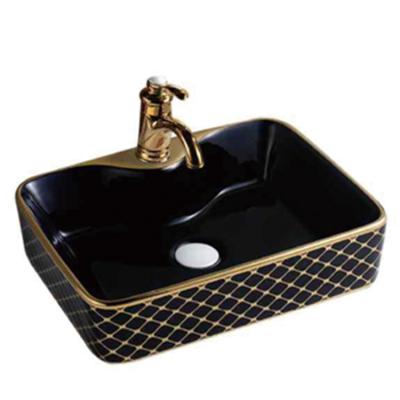 China Wholesale Easy Clean Wash Basin Rectangle Table Top Bathroom Hand Wash Sink Bowl Black Porcelain Art Basin for sale