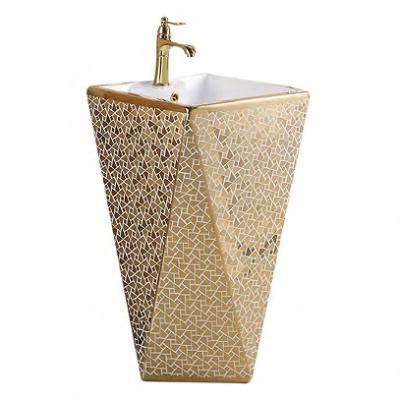 China Modern Gold Pedestal Hand Wash Basin Modern Standing Sanitary Ware Bathroom Ceramic Corner Sink for sale