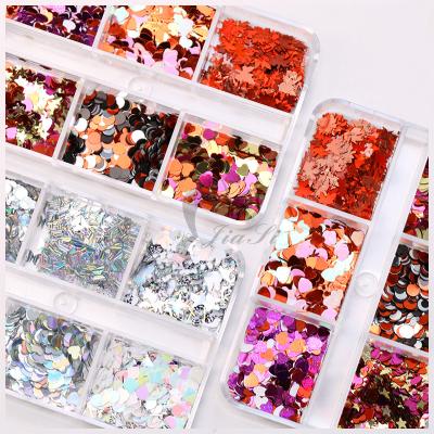 China Hot Selling Hollow Nail Decoration Valentine Laser Love Heart Shape Nail Glitter Glitter Sequin Nail Art for sale