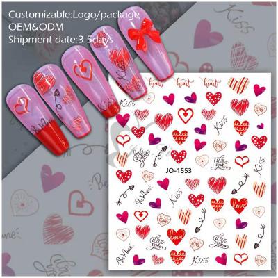 China New Arrivals 3D Nail Art Stickers Nail Art Decorations Decals Flower Lips Heart Beautiful Wraps Nail Art Valentine Nail Sticker for sale