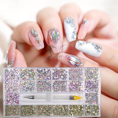 China Finger Nail Bling Art Mix Shape Bulk Nail 3d Fake Stones Flat Back Nail Art Decoration Bulk Rhinestone Crystal Box for sale