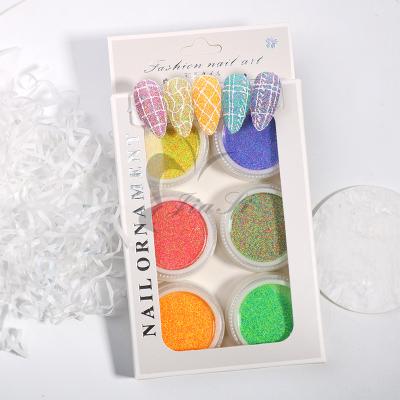 China Easy Apply New Style Laser Glitter Powder 6 Color Mixed Glitter Powder Nail Art Decorations for sale